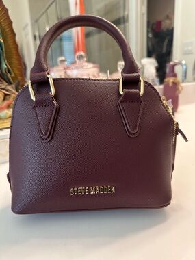 Steve Madden Wine Red Dome Satchel with Gold Hardware